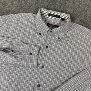Palm Beach Collection Mens Plaid Button Down Shirt Blue White 80s 2-Ply Cotton M